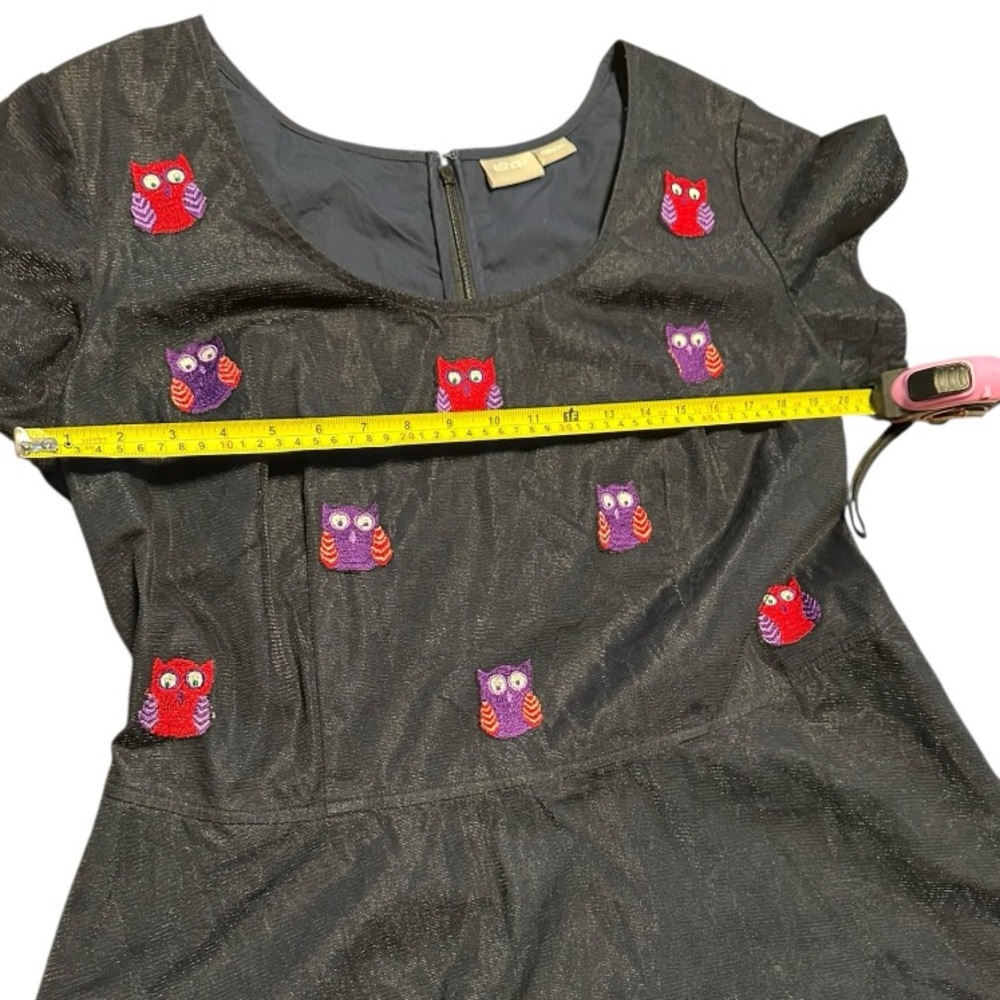 eShakti Owl Embroidered Mesh Black Dress Fit & Flare Custom Artsy Academic Sz L - Picture 5 of 15